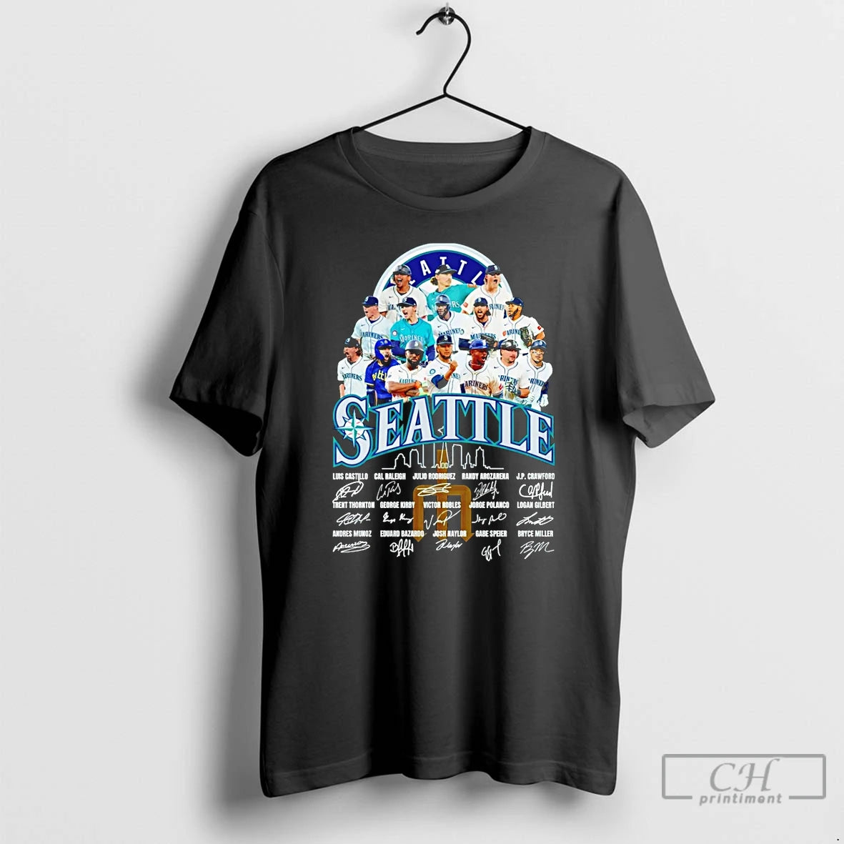 Classic Seattle Mariners Signatures Skyline 2025 T Shirts