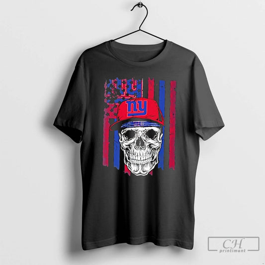 Classic Skull Wearing A Cap New York Giants Us Flag T-Shirts, Hoodie, Sweatshirt | AU18TeeNovaLab.com