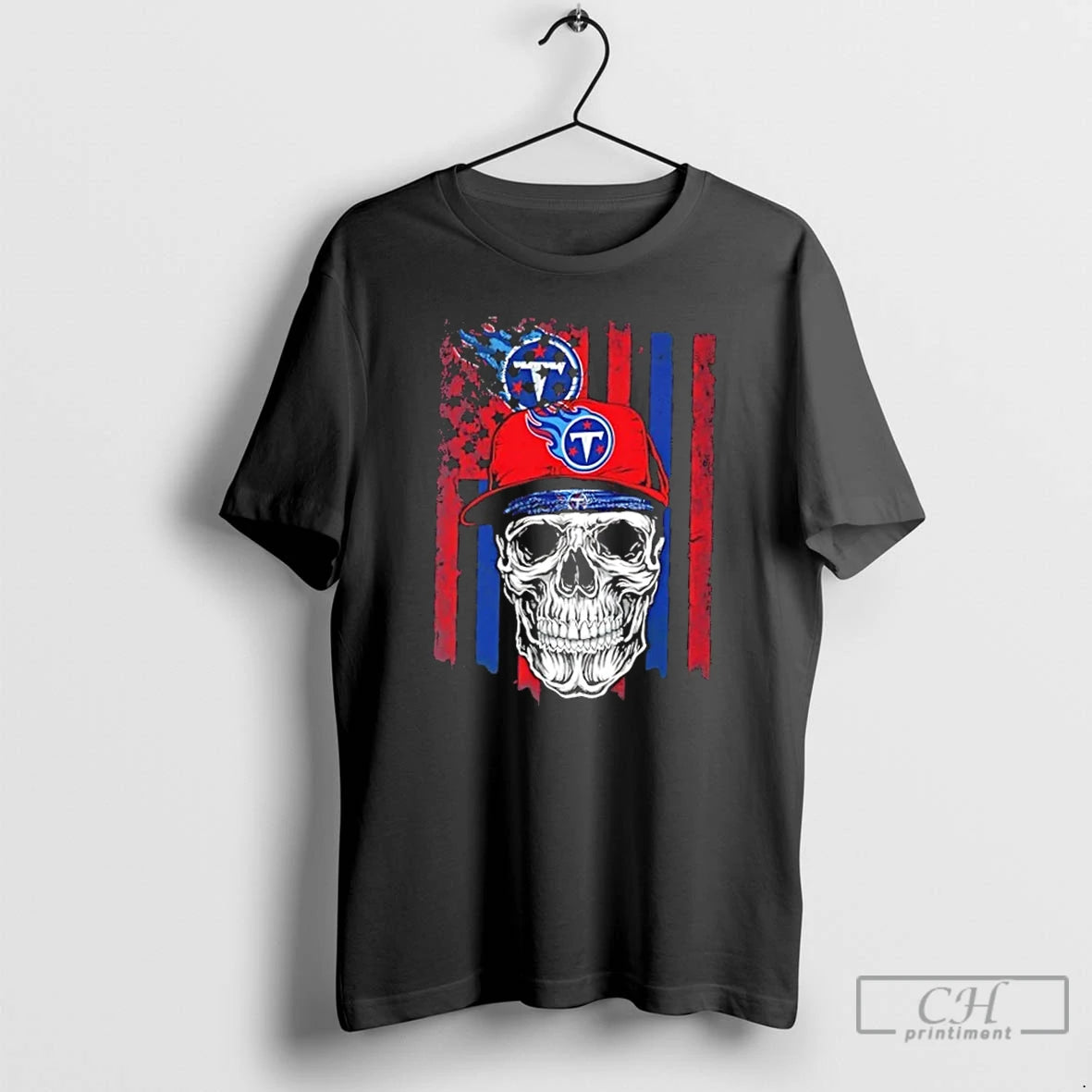 Classic Skull Wearing A Cap Tennessee Titans Us Flag T-Shirts, Hoodie, Sweatshirt | AU18TeeNovaLab.com
