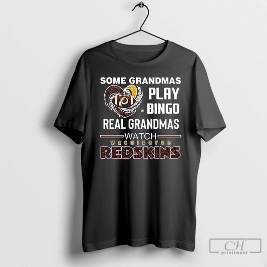 Classic Some Grandmas Play Bingo Real Grandmas Watch Washington Redskins Diamond Heart 2025 Long Sleve T-Shirts, Hoodie,...