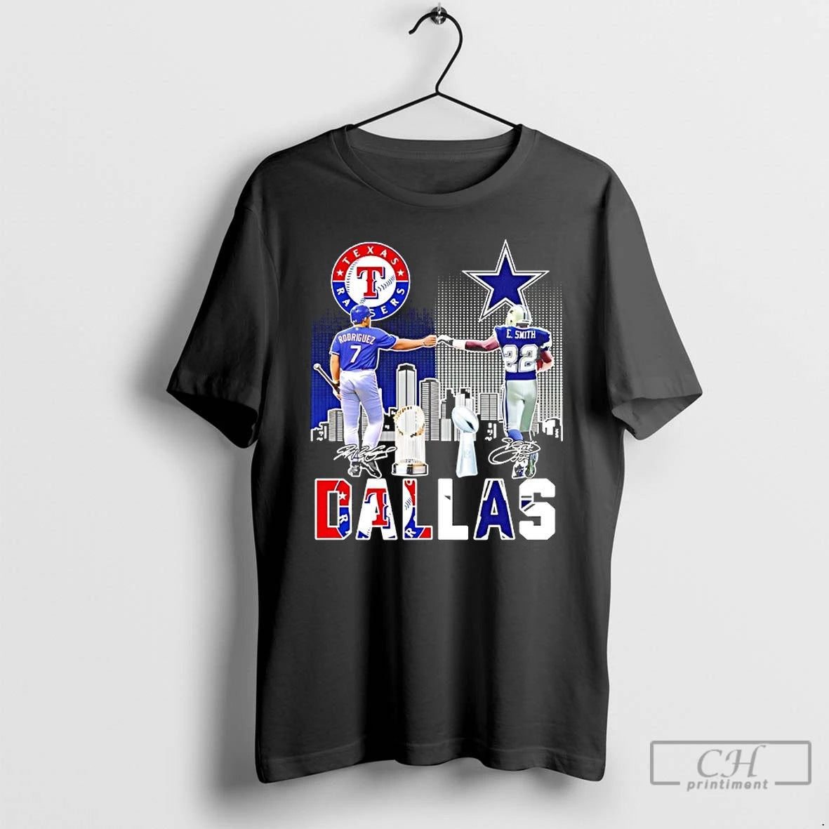 Classic Sports In Dallas Rangers Rodriguez And Cowboys E Smith Signatures T-Shirts, Hoodie, Sweatshirt | AU18TeeNovaLab.com