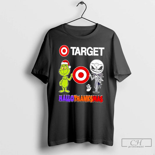 Classic Target X Grinch And Jack Skellington Friends Fist Bump Happy Hallothanksmas T Shirts