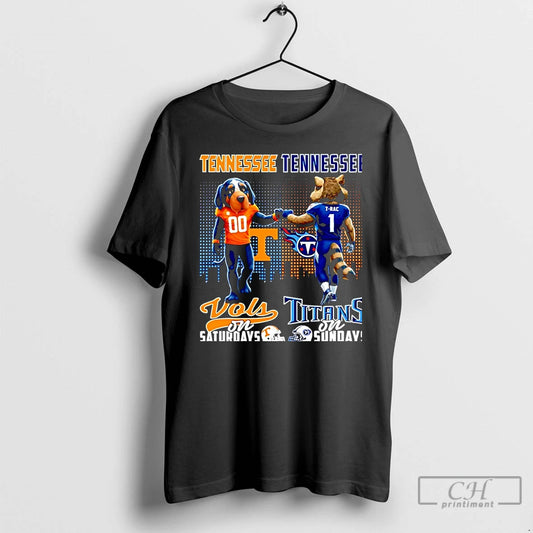 Classic Tennessee Volunteers On Saturdays Vs Tennessee Titans On Sundays Mascot City Skyline Christmas T-Shirts, Hoodie,...