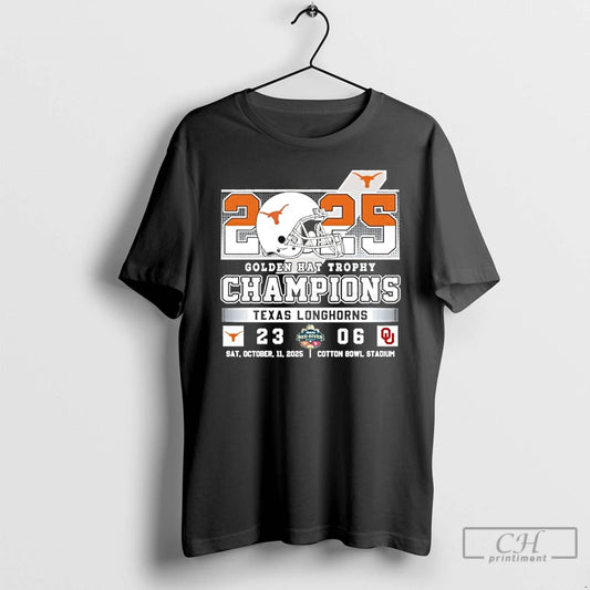 Classic Texas Longhorns 2025 Golden Hat Trophy Champions Score T Shirts