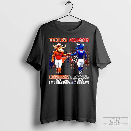 Classic Texas Longhorns On Saturdays Vs Houston Texans On Sundays Mascot Skyline Christmas T Shirts Hoodie, Sweatshirt