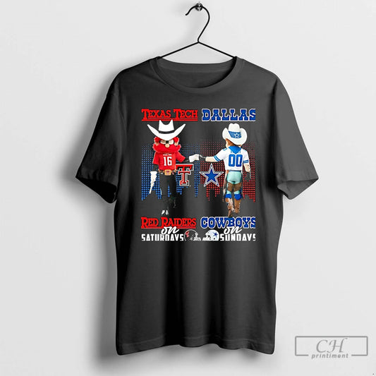 Classic Texas Tech Red Raiders On Saturdays Vs Dallas Cowboys On Sundays Mascot Skyline Christmas T-Shirts, Hoodie,...