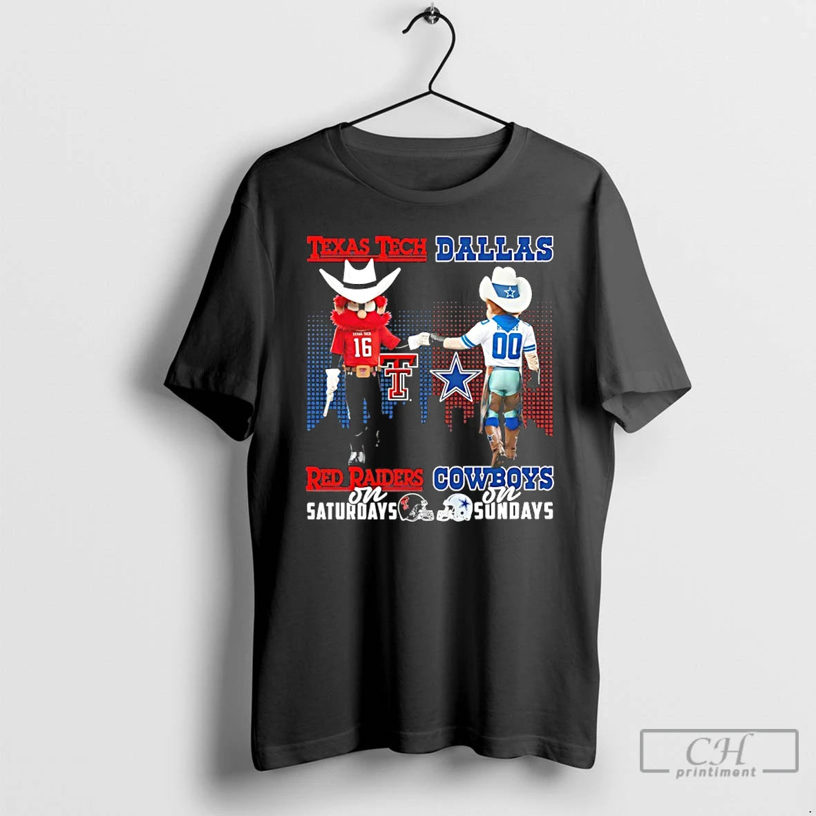 Classic Texas Tech Red Raiders On Saturdays Vs Dallas Cowboys On Sundays Mascot Skyline T-Shirts, Hoodie, Sweatshirt