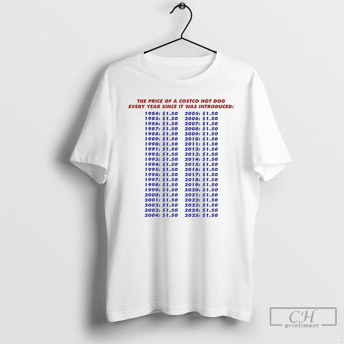 Classic The Price Of A Costco Hot Dog Every Year Since It Was Introduced T-Shirts, Hoodie, Sweatshirt | AU18TeeNovaLab.com