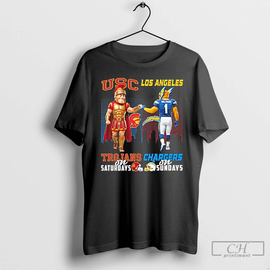 Classic Usc Trojans On Saturdays Vs Los Angeles Chargers On Sundays Mascot Skyline T Shirts Hoodie, Sweatshirt