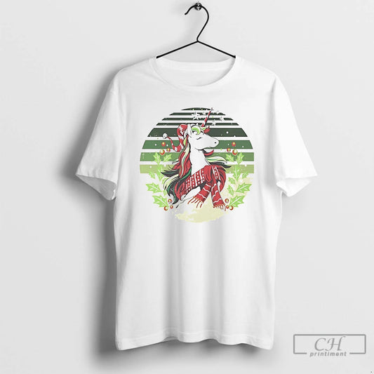 Classic Unicorn Elegant Green Scarf Christmas White T Shirts
