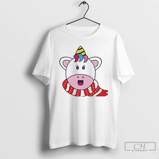Classic Unicorn Scarf Happy Holiday Winter Christmas White T Shirts