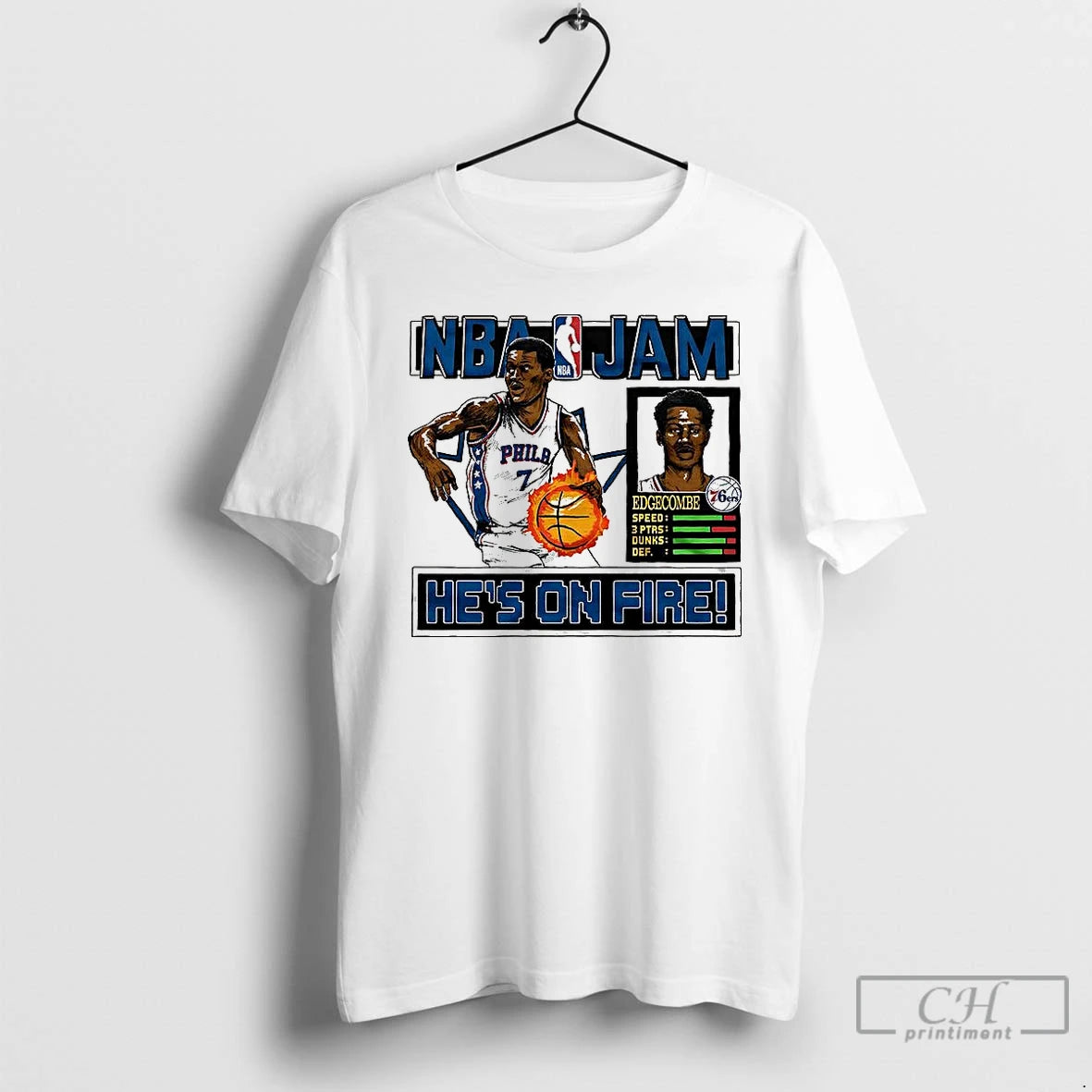 Classic V J Edgecombe Philadelphia 76ers Nba Jam Hes On Fire Classic Video Game T-Shirts, Hoodie, Sweatshirt