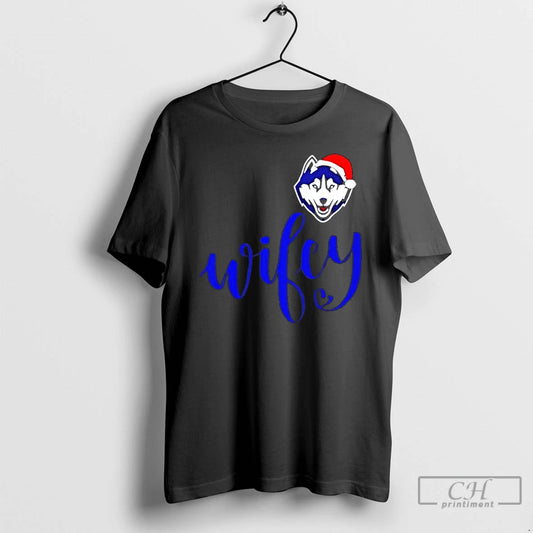 Classic Wifey Connecticut Huskies Santa Hat Merry Christmas T-Shirts, Hoodie, Sweatshirt | AU18TeeNovaLab.com