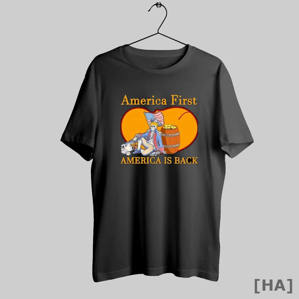 Official America First America Is Back Skeleton Patriot Sitting