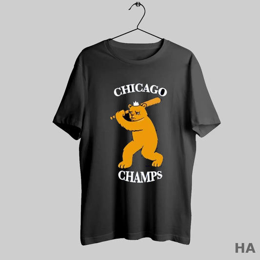Official Chicago Champs Bear With Crown Holding Baseball Bat S Black