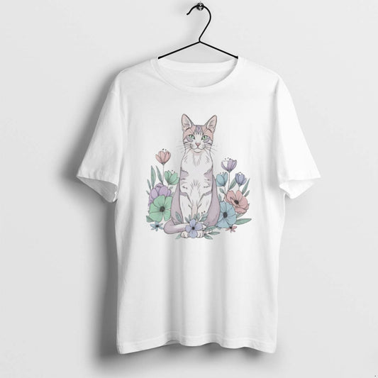 Official Cute Sitting Cat In Floral Garden Watercolor T-Shirts, Hoodie, Sweatshirt | AU18TeeNovaLab.com