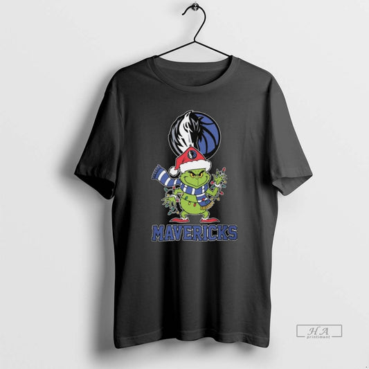 Official Dallas Mavericks X Grinch Santa Lights Christmas 2025 Long Sleve