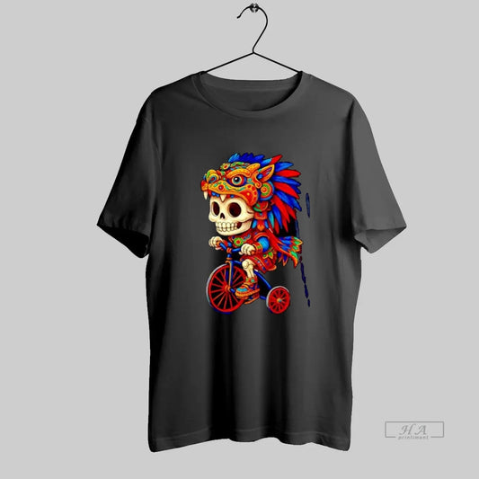 Official Day Of The Dead Aztec Skeleton On A Bicycle