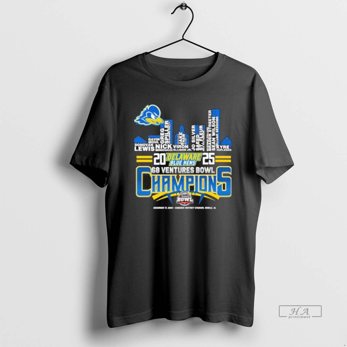 Official Delaware Blue Hens Skyline Players Name 2025 68 Ventures Bowl Champions T-Shirts, Hoodie, Sweatshirt
