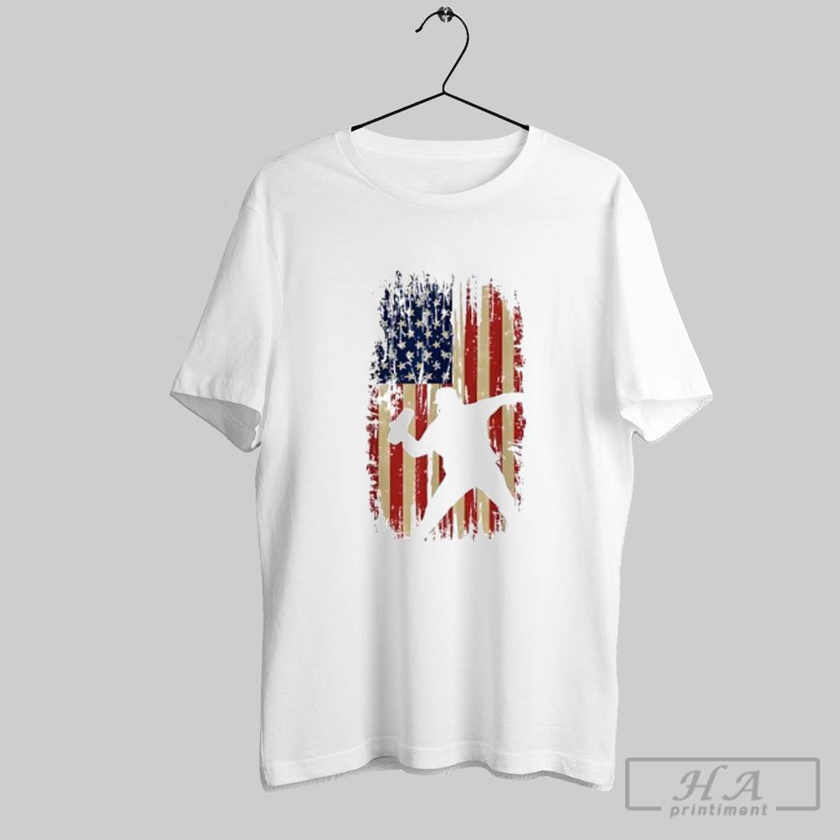 Official Distressed American Flag Baseball Pitcher Silhouette