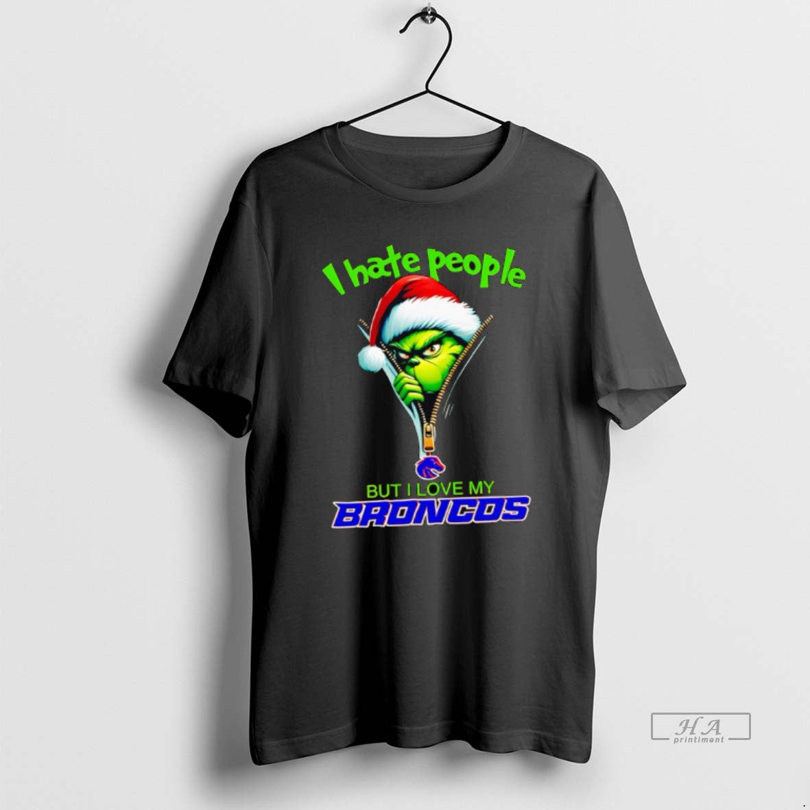 Official Funny Grinch I Hate People But I Love My Boise State Broncos Merry Christmas