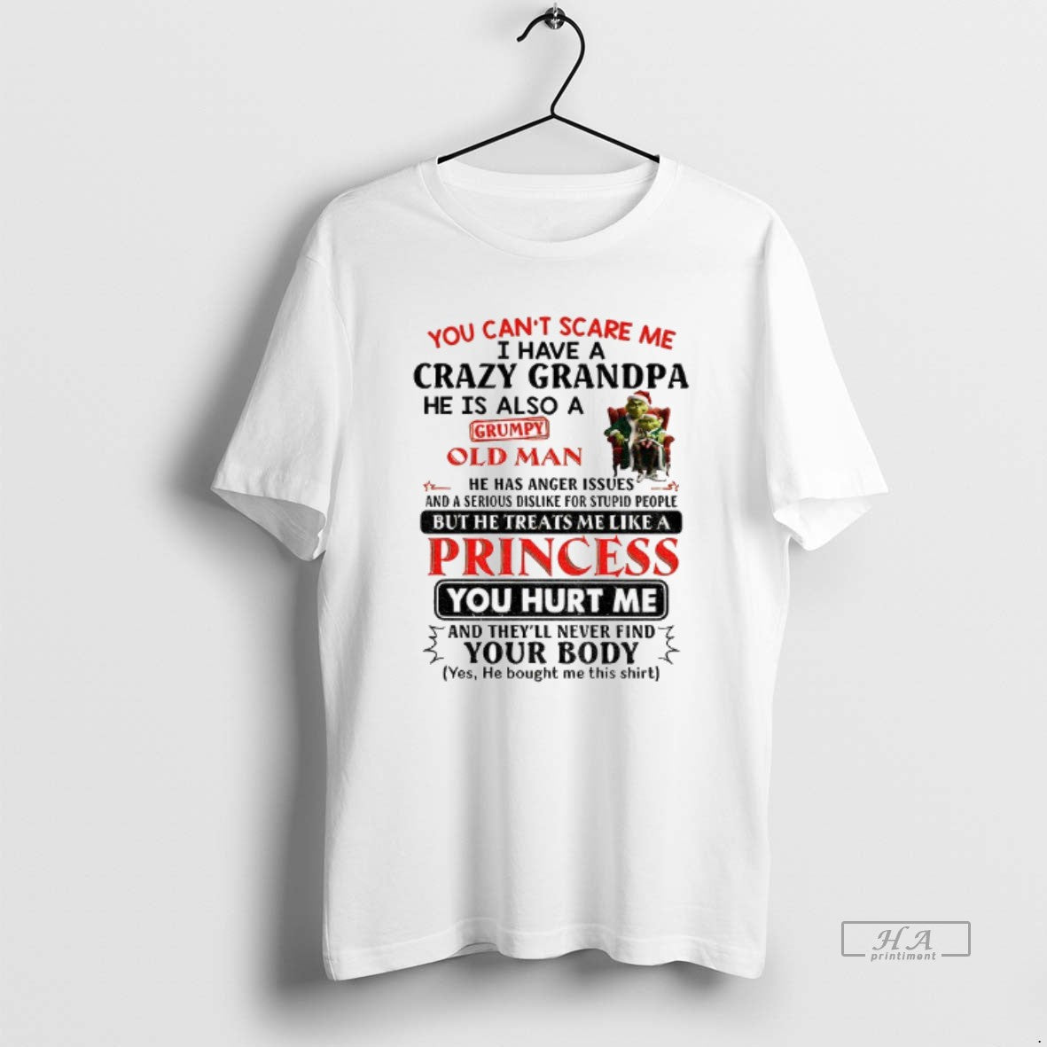 Official Grinch Santa Hat You Cant Scare Me I Have A Crazy Grandpa He Is T-Shirts, Hoodie, Sweatshirt | AU18TeeNovaLab.com