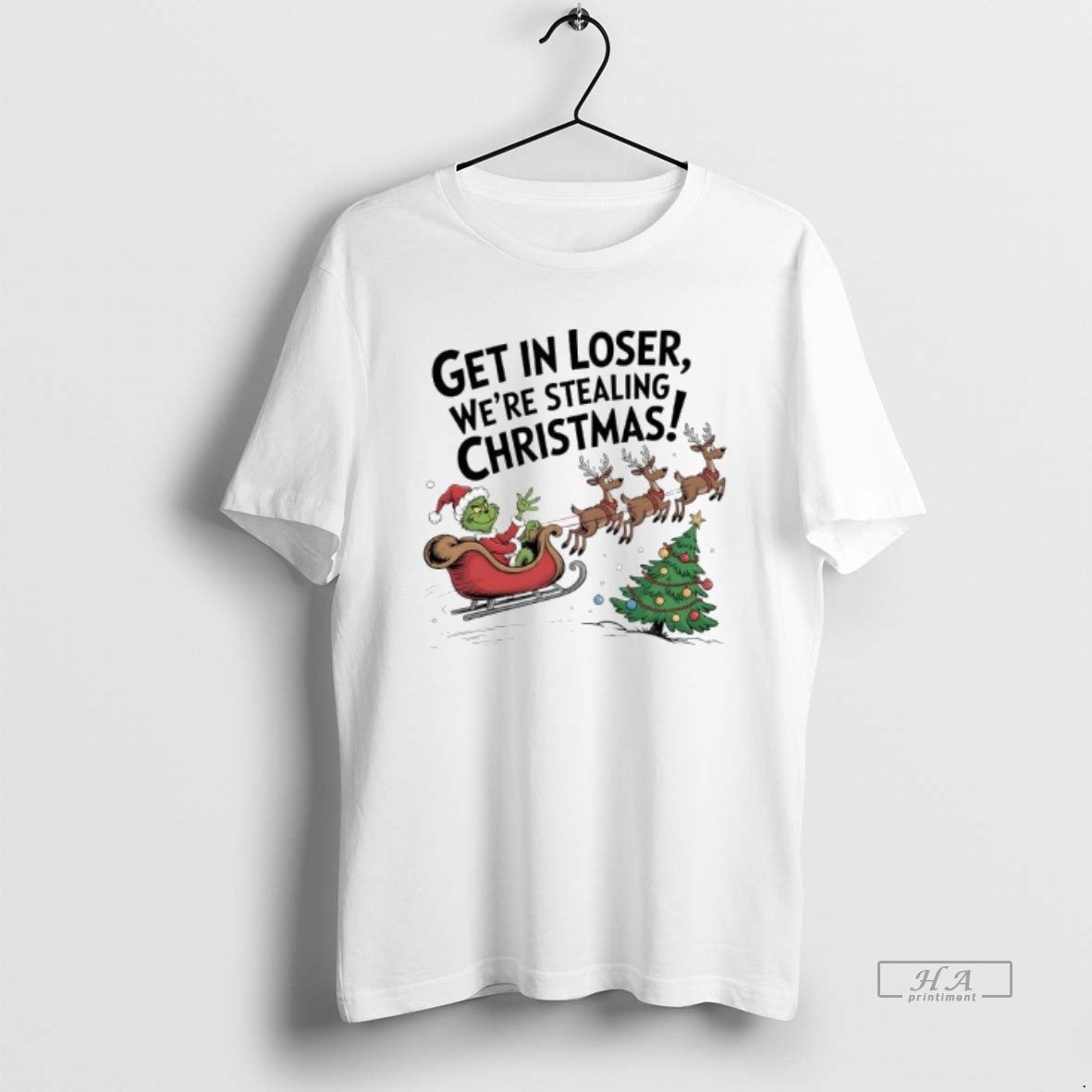 Official Grinch In A Sleigh Reindeer Get In Loser Were Stealing Christmas T-Shirts, Hoodie, Sweatshirt | AU18TeeNovaLab.com