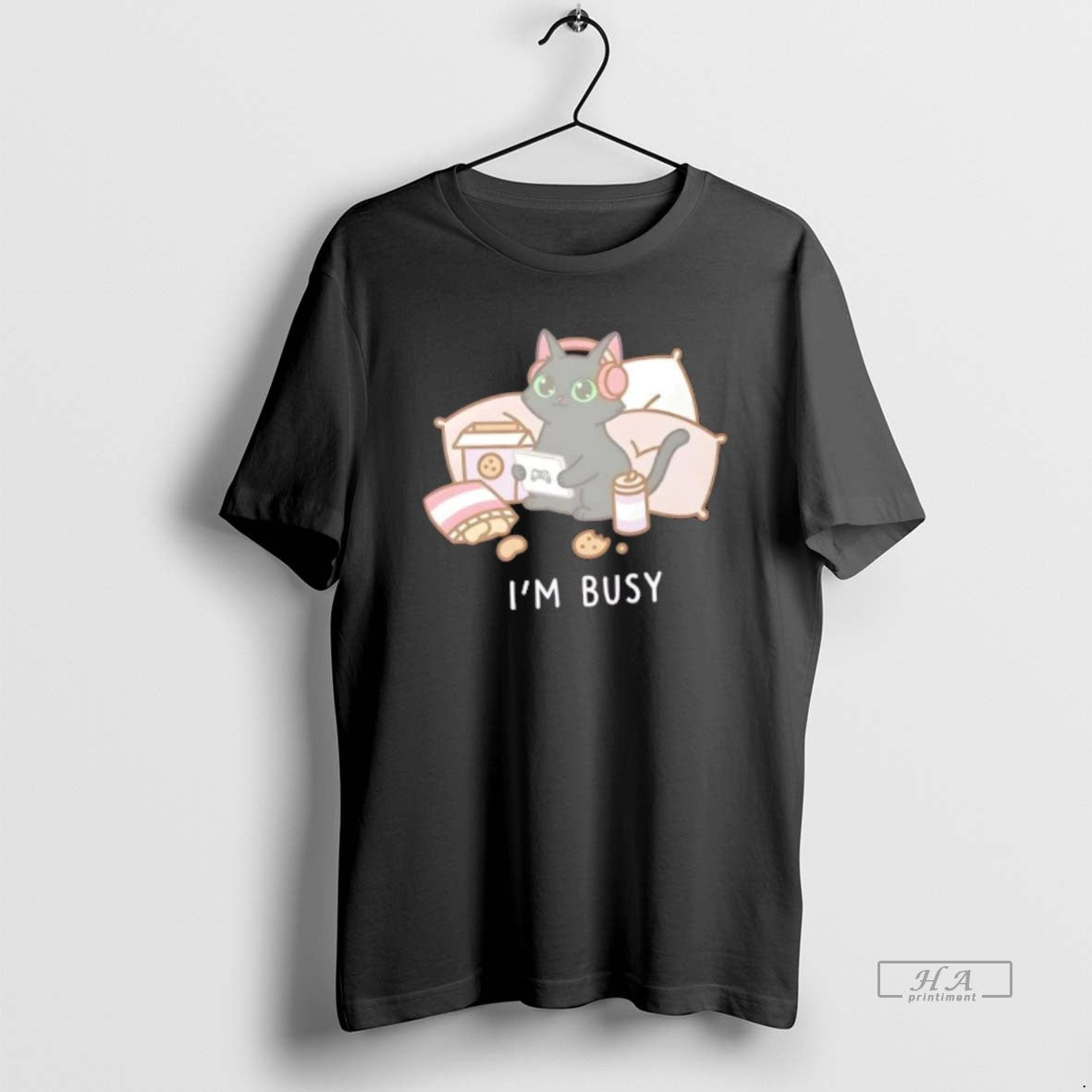 Official Im Busy Gamer Cat Cute Black Kitty T-Shirts, Hoodie, Sweatshirt | AU18TeeNovaLab.com
