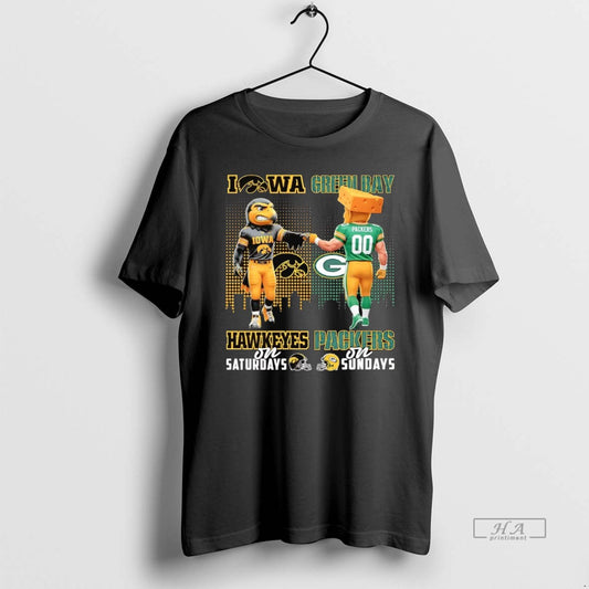 Official Iowa Hawkeyes On Saturdays Green Bay Packers On Sundays Mascot T-Shirts, Hoodie, Sweatshirt | AU18TeeNovaLab.com