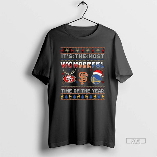 Official Its The Most Wonderful 49ers Saints Warriors Time Of The Year Ugly Christmas Long