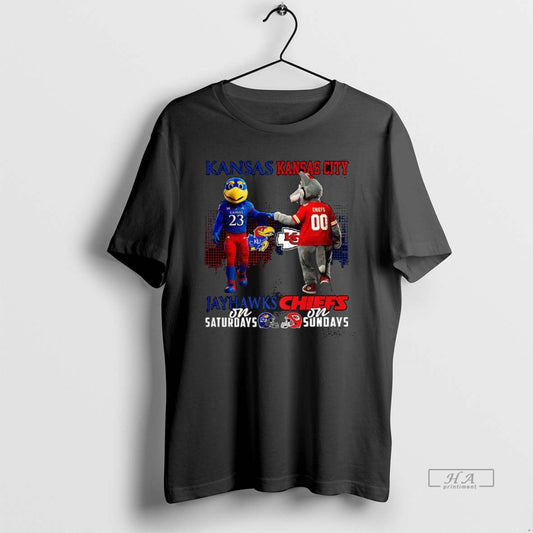 Official Kansas Jayhawks On Saturdays Vs Kansas City Chiefs On Sundays Mascot T-Shirts, Hoodie, Sweatshirt