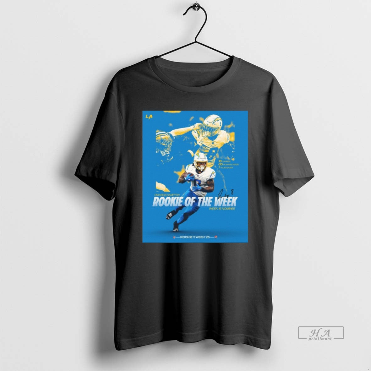 Official Los Angeles Chargers Omarion Hampton Week 16 Rookie Of The Week Nominee Signature T-Shirts, Hoodie, Sweatshirt