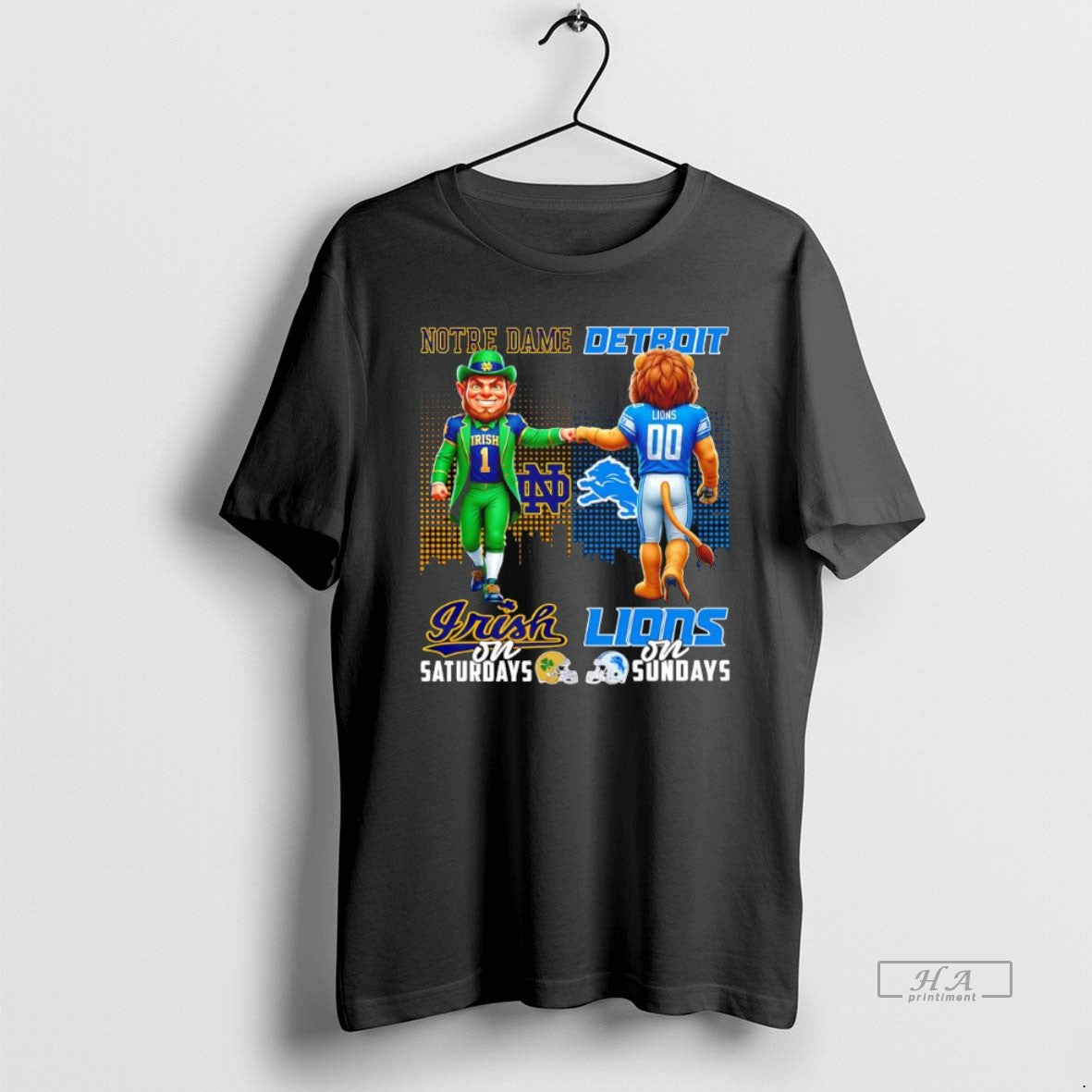 Official Mascot Of Notre Dame Irish On Saturdays And Detroit Lions On Sundays T-Shirts, Hoodie, Sweatshirt