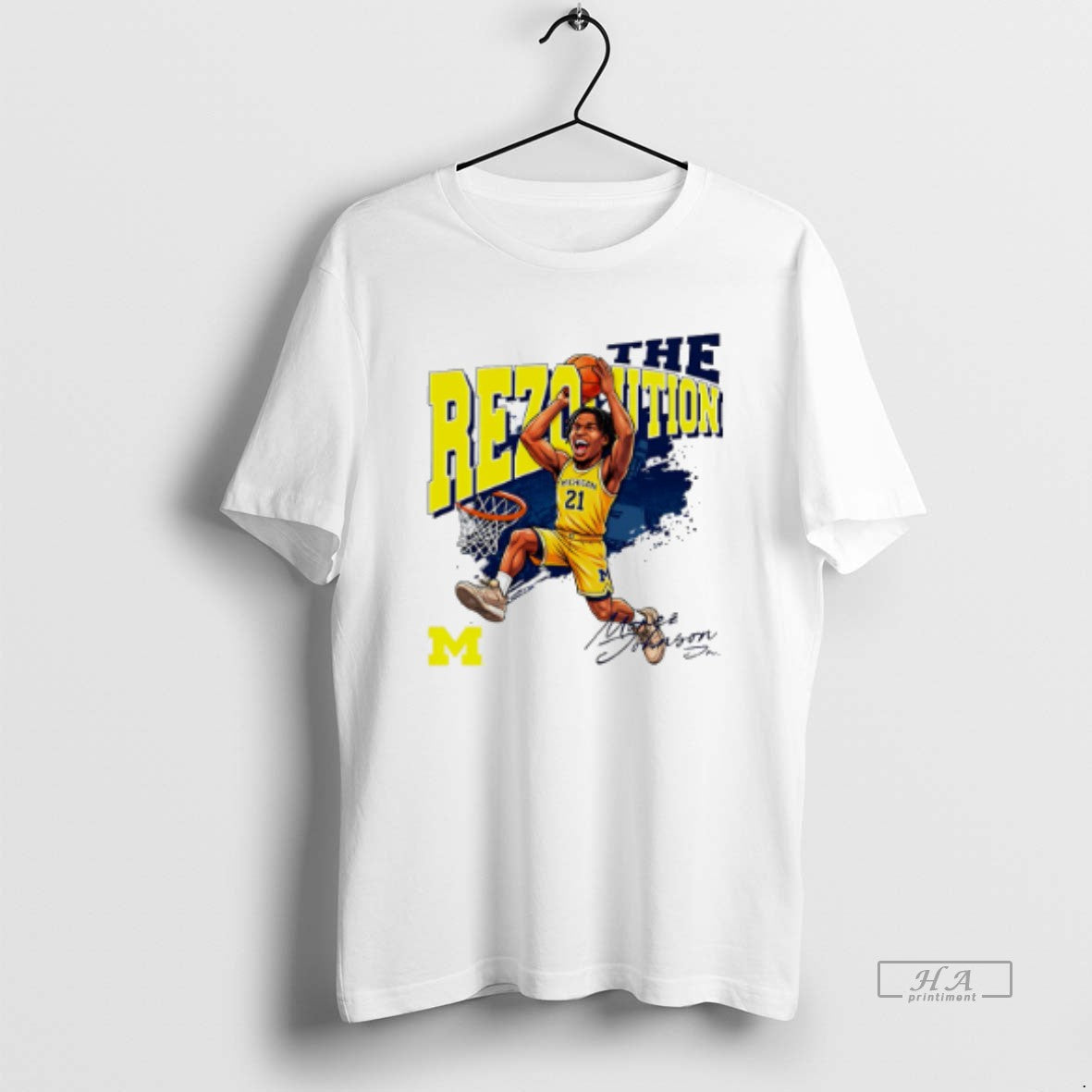 Official Michigan Basketball Morez Johnson Jr The Rezolution Caricature T-Shirts, Hoodie, Sweatshirt | AU18TeeNovaLab.com