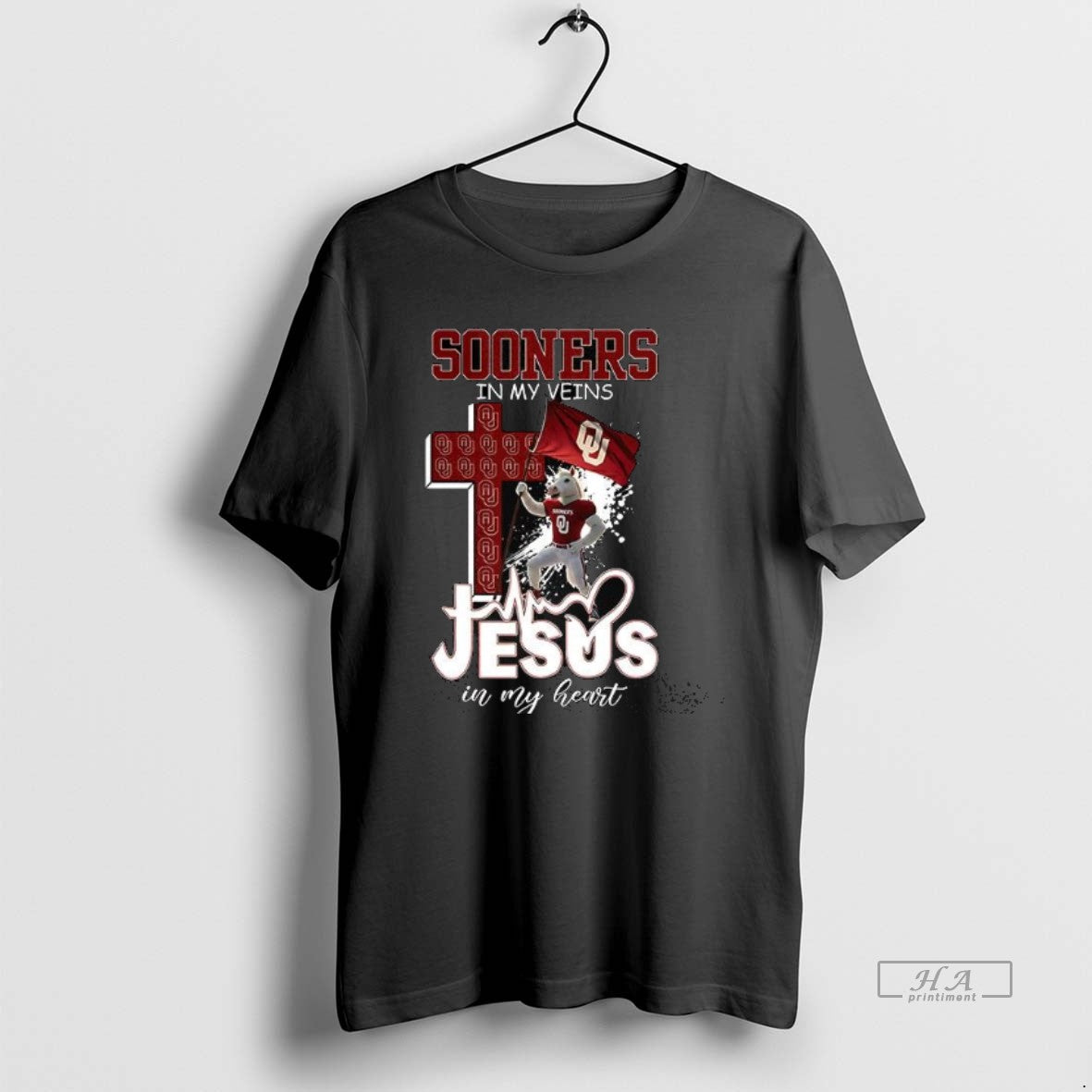 Official Oklahoma Sooners Mascot In My Veins Jesus In My Heart Flag T-Shirts, Hoodie, Sweatshirt | AU18TeeNovaLab.com