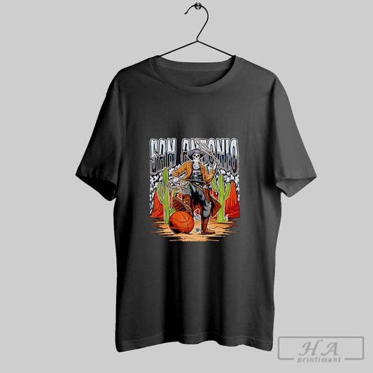 Official San Antonio Skeleton Cowboy Holding Lasso And Basketball Posters Black