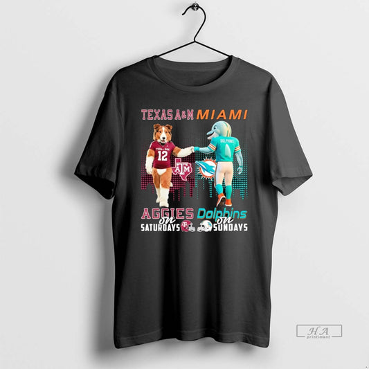 Official Texas Am Aggies On Saturdays Miami Dolphins On Sundays Mascot T-Shirts, Hoodie, Sweatshirt | AU18TeeNovaLab.com