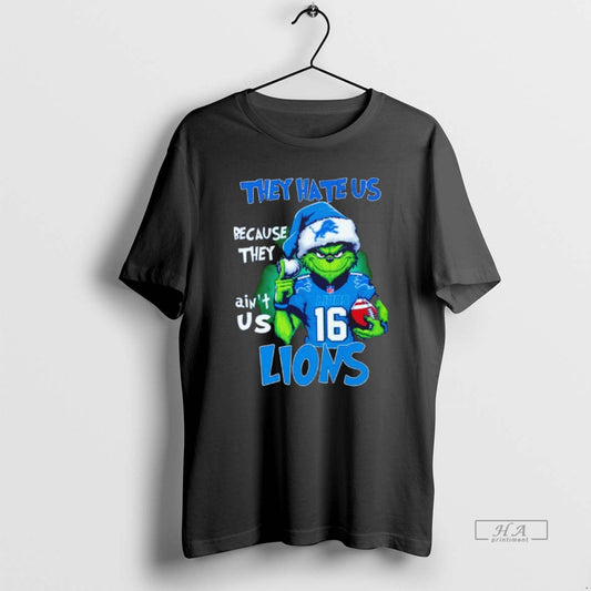 Official The Grinch They Hate Us Because They Aint Us Detroit Lions Christmas