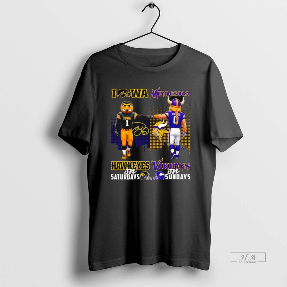Official The Iowa Hawkeyes On Saturdays And Minnesota Vikings On Sundays Mascots Logos T-Shirts, Hoodie, Sweatshirt