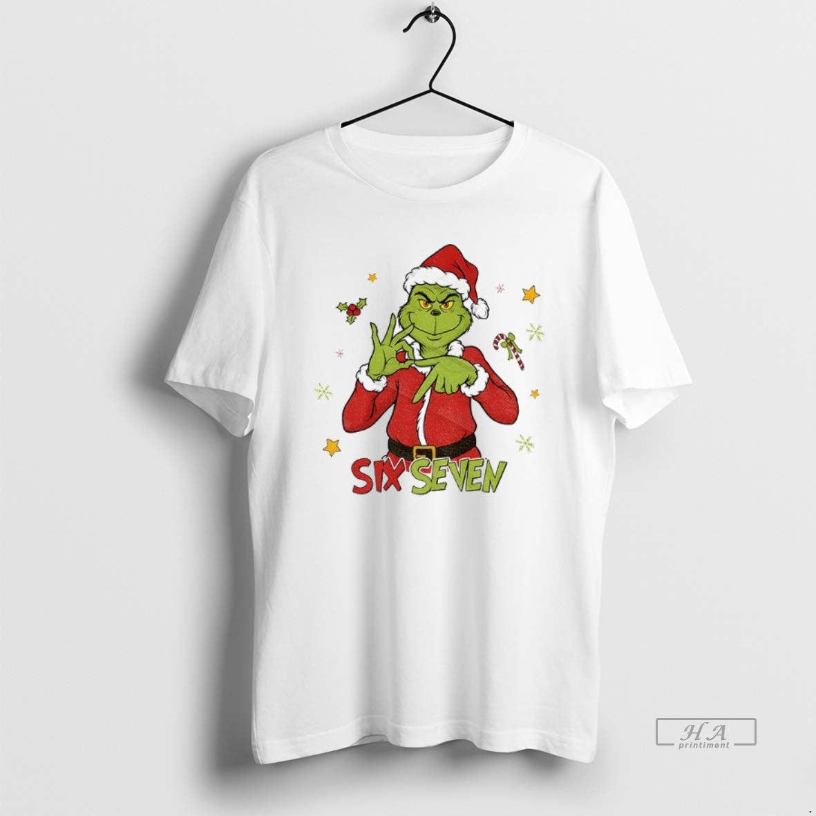 Official Trendy Grinch Santa Hat Six Seven Meme Christmas 2025