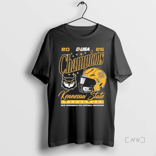 Officials 2025 C Usa Champions Kennesaw State Owls Football Conference Helmet Premium T Shirts Sweater Hoodie, Sweatshirt
