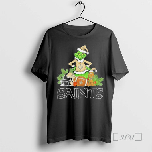 Officials 2025 Santa Grinch X Dog Ball Merry Christmas Saints Logo Premium T Shirts Sweater Hoodie, Sweatshirt
