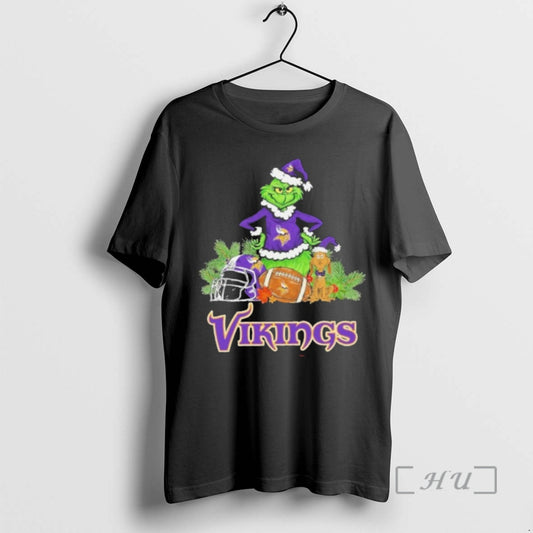 Officials 2025 Santa Grinch X Dog Ball Merry Christmas Vikings Logo Premium T Shirts Sweater Hoodie, Sweatshirt