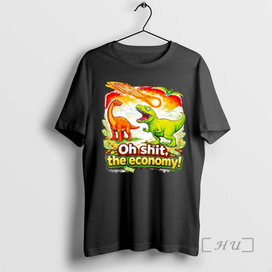 Officials Brontosaurus And T Rex As A Meteor Falls Oh Sht The Economy Premium T-Shirts, Hoodie, Sweatshirt