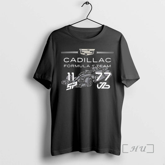 Officials Cadillac Formula 1 Team Racing Logo Back Numbers 11 77 Premium T Shirts Sweater Hoodie, Sweatshirt