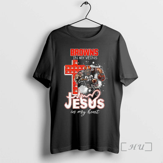 Officials Cleveland Browns In My Veins Jesus In My Heart Mascot Premium T Shirts Sweater Hoodie, Sweatshirt