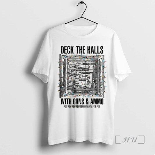Officials Deck The Halls With Guns And Ammo Pew Pew Pew Pew Pew Christmas Light T-Shirts, Hoodie, Sweatshirt