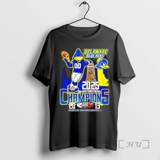 Officials Delaware Blue Hens 2025 68 Ventures Bowl Champions Mascot Score Premium T Shirts Sweater Hoodie, Sweatshirt