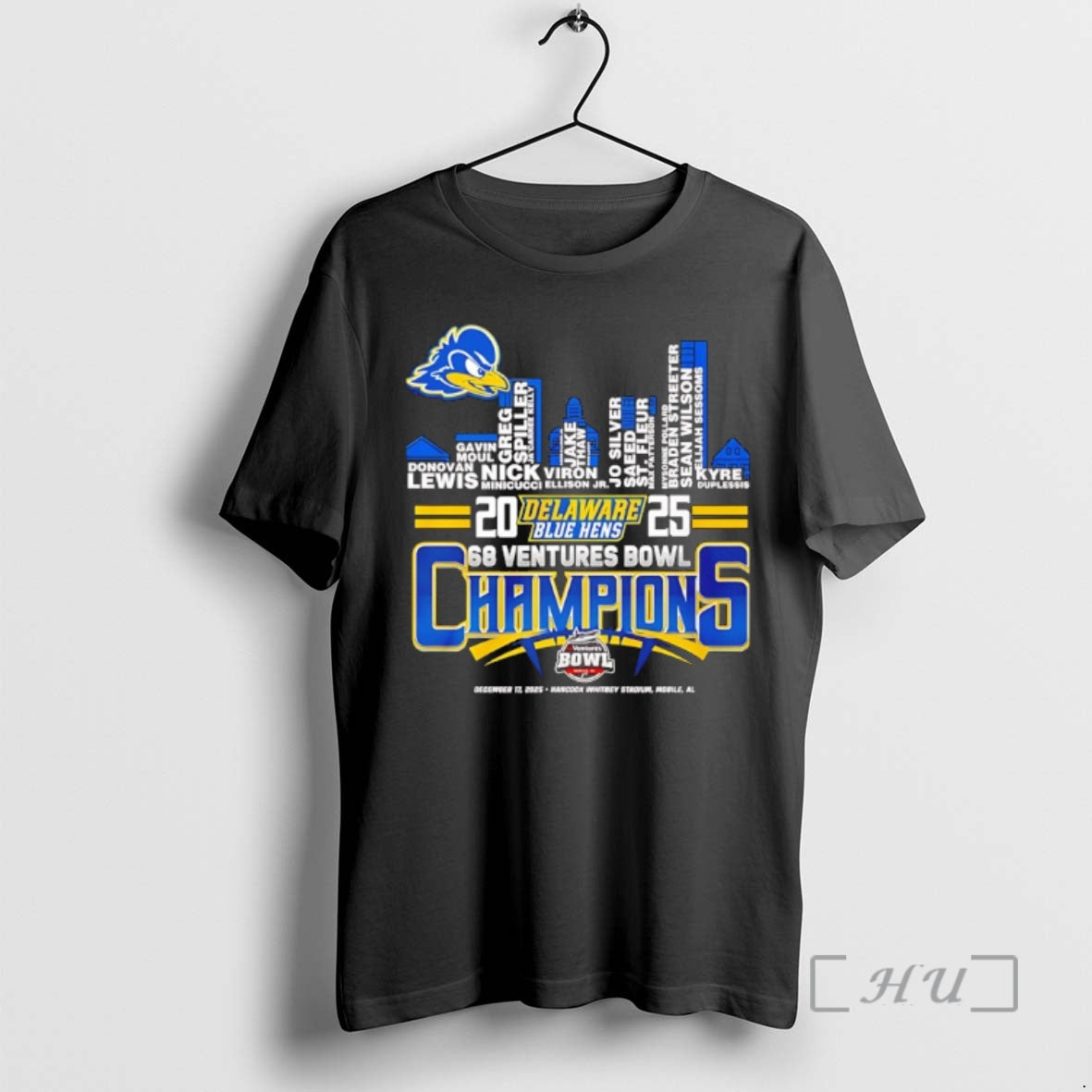 Officials Delaware Blue Hens 2025 68 Ventures Bowl Champions Player Name Skyline Premium T Shirts Hoodie, Sweatshirt