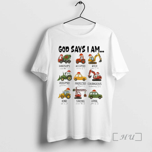 Officials God Says I Am Christmas Construction Trucks Bible Verse T-Shirts, Hoodie, Sweatshirt | AU18TeeNovaLab.com